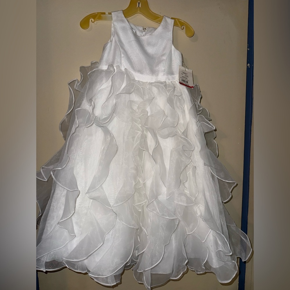 David's Bridal White Ruffled Kids Formal Dress